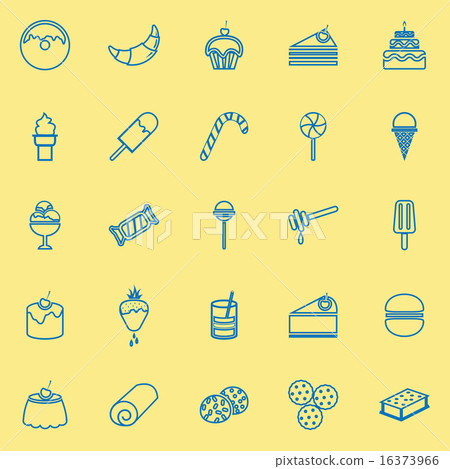 Dessert line icons on yellow background 16373966