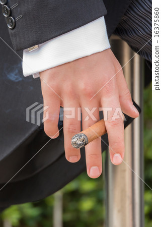 Hand of man in tails holding cigar Hand of man in tails holding cigar 16375860
