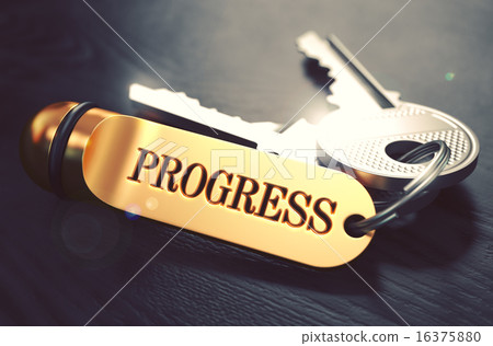 Progress - Bunch of Keys with Text on Golden Keychain. Progress - Bunch of Keys with Text on Golden Keychain. 16375880