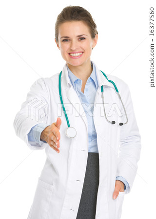 Smiling medical doctor woman stretching hand for handshake 16377560