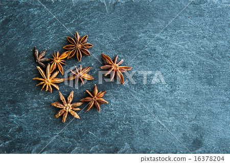 Closeup on star anise on stone substrate Closeup on star anise on stone substrate 16378204
