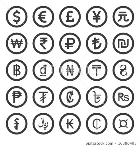 Currency Icons Set. Black over white background 16380493