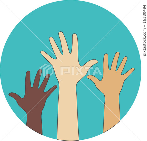 Circle flat icon. Hands raised up.  16380494
