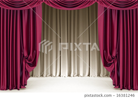 Open crimson theater curtain with light and shadow 16381246