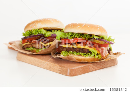 Delicious hamburger and fries 16381842