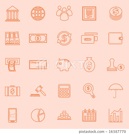 Banking line icons on orange background Banking line icons on orange background 16387770