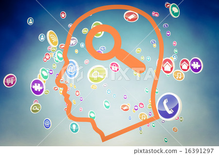 Composite image of magnifying glass in head Composite image of magnifying glass in head 16391297