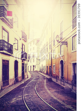 Vintage toned picture of street in Lisbon. 16391709