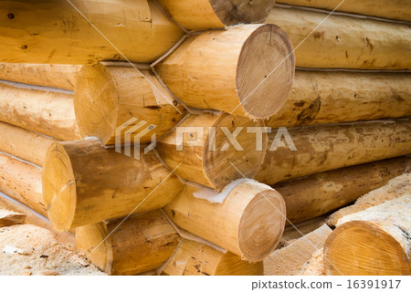 Wall under construction of country wooden house Wall under construction of country wooden house 16391917