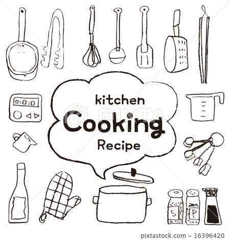 17 kinds of kitchen tools like chalk drawn 16396420