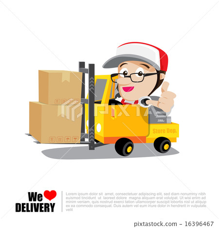 Smile delivery man thumb up on forklift truck Smile delivery man thumb up on forklift truck 16396467