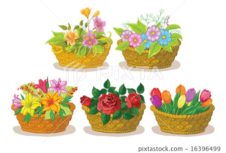 Baskets with flowers set 16396499