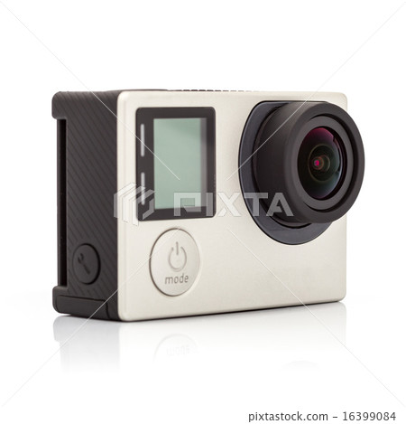 Close up color shot of a small action camera 16399084