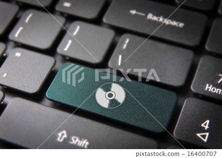 Green Disc keyboard key, Entertainment background Green Disc keyboard key, Entertainment background 16400707