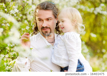 Father and toddler girl having fun at spring Father and toddler girl having fun at spring 16401475