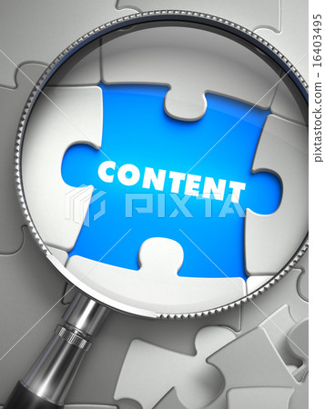 Content - Puzzle with Missing Piece through Loupe. Content - Puzzle with Missing Piece through Loupe. 16403495