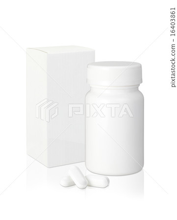 Medicine / Plastic white medicine bottle and paper package and tablets 16403861