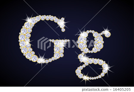 Letter G composed from diamonds with golden frame Letter G composed from diamonds with golden frame 16405205