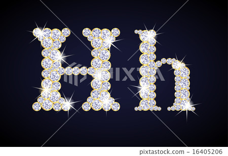 Letter H composed from diamonds with golden frame Letter H composed from diamonds with golden frame 16405206