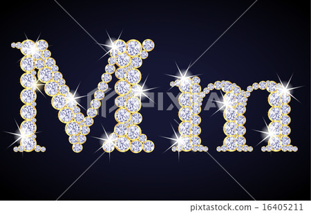 Letter M composed from diamonds with golden frame Letter M composed from diamonds with golden frame 16405211