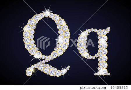 Letter Q composed from diamonds with golden frame 16405215