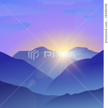 Abstract blue mountains landscape with lens flare nature background 16406446