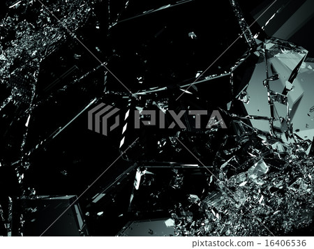 Shattered glass pieces on black background Shattered glass pieces on black background 16406536