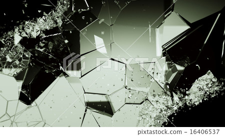 Shattered or cracked glass pieces on black Shattered or cracked glass pieces on black 16406537