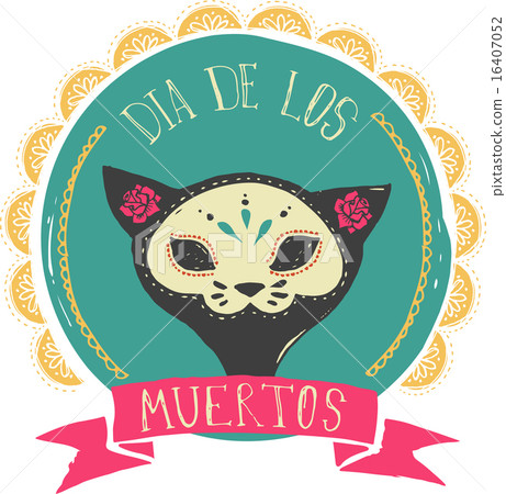 print - mexican cat skull, day of the dead - Stock Illustration ...