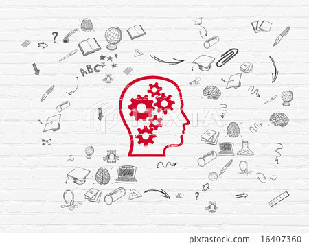 Learning concept: Head With Gears on wall background 16407360