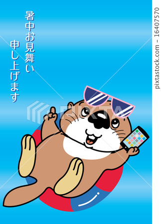 Seasonal sympathy of sea otter who plays smartphone on floating rings Seasonal sympathy of sea otter who plays smartphone on floating rings 16407570