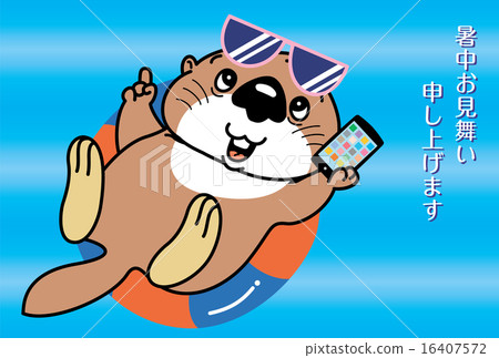 Seasonal sympathy of sea otter who plays smartphone on floating rings Seasonal sympathy of sea otter who plays smartphone on floating rings 16407572