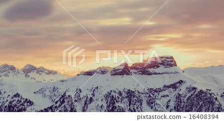 Winter landscape of high snowy mountains Winter landscape of high snowy mountains 16408394