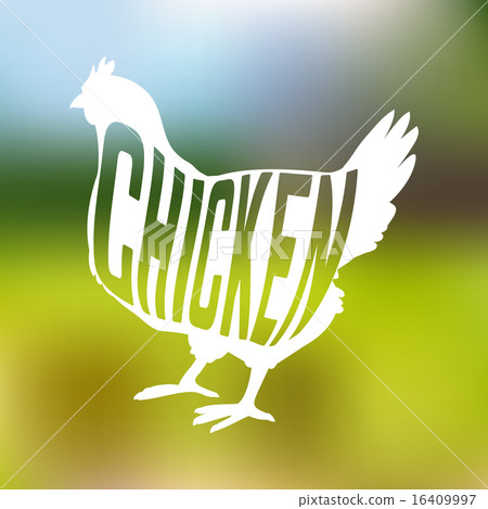 Silhouette of farm Hen black with text inside on blur background isolated 16409997