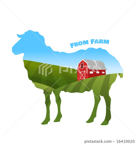 Farm landscape inside sheep silhouette. Concept of eco farm. Farm landscape inside sheep silhouette. Concept of eco farm. 16410020