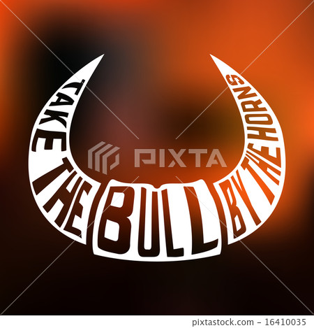 Concept silhouette with text inside take bull by the horns on blur background. Concept silhouette with text inside take bull by the horns on blur background. 16410035