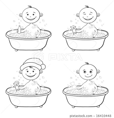 Children washing in a bath, outline 16410448