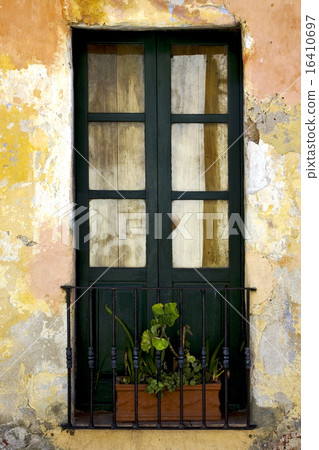 green old window little terrce and flower 16410697