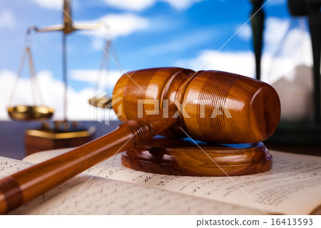 Wooden gavel barrister, justice concept 16413593