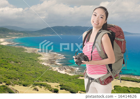 backpacker with camera backpacker with camera 16414626