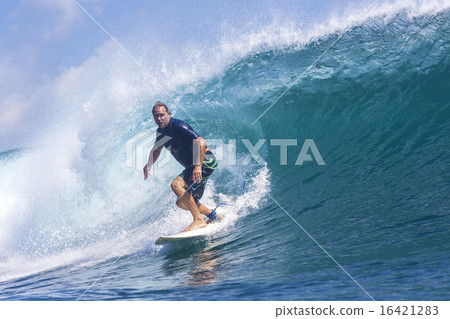 Surfer on Amazing Blue Wave Surfer on Amazing Blue Wave 16421283