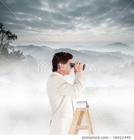 Composite image of businessman looking on a ladder Composite image of businessman looking on a ladder 16422440