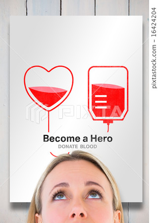 Composite image of close up of blonde woman looking up Composite image of close up of blonde woman looking up 16424204