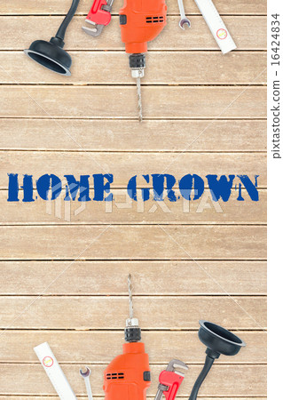 Home grown against tools on wooden background Home grown against tools on wooden background 16424834