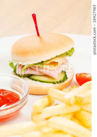 burger with french fries 16427465