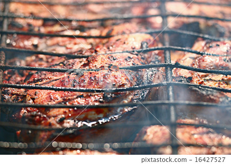 grilled meat skewers, barbecue grilled meat skewers, barbecue 16427527