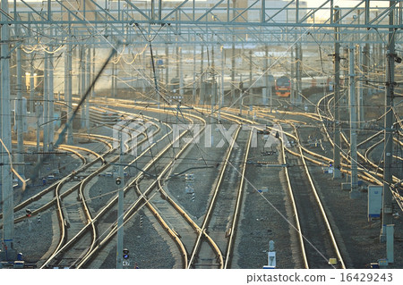 railroad rails path train station wire railroad rails path train station wire 16429243