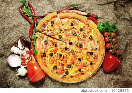 pizza with a slice cut, delicious pastries pizza with a slice cut, delicious pastries 16429255