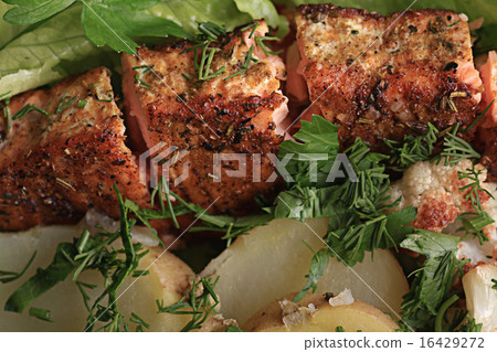 grilled meat on a plate served with vegetables grilled meat on a plate served with vegetables 16429272