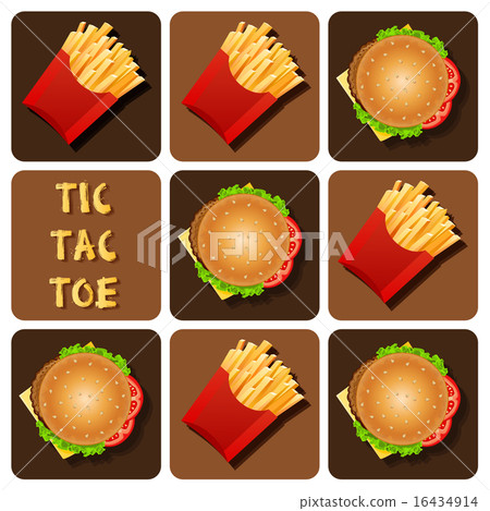 Tic-Tac-Toe of Hamburger and Fried Potatoes 16434914